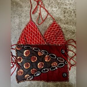 Vintage Y2K Beaded Silk Open Back Halter Top OOAK